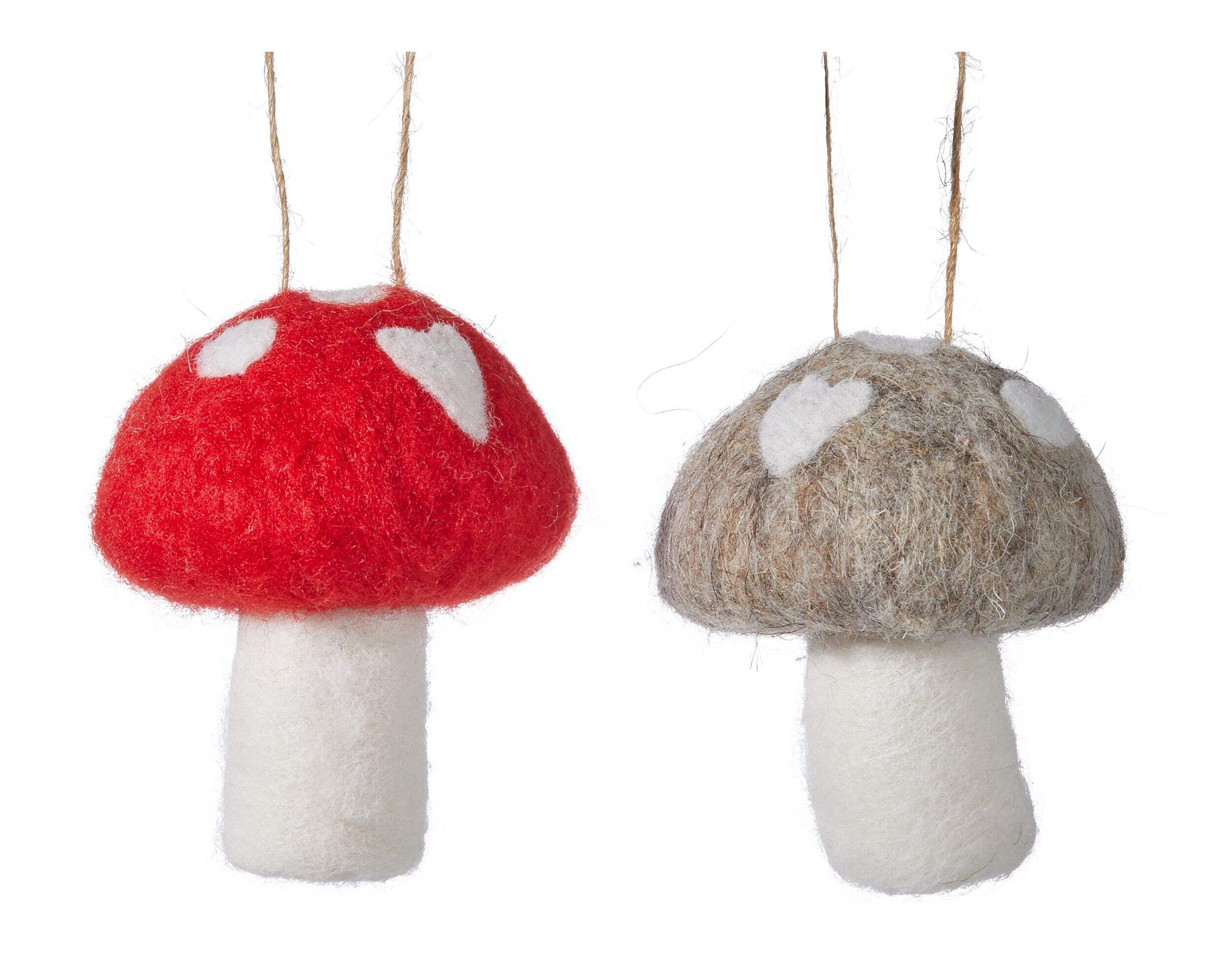 CANVAS Santa's Workshop Collection Red and Grey Felt Mushroom Christmas Ornament, 2-pk Front_Flat