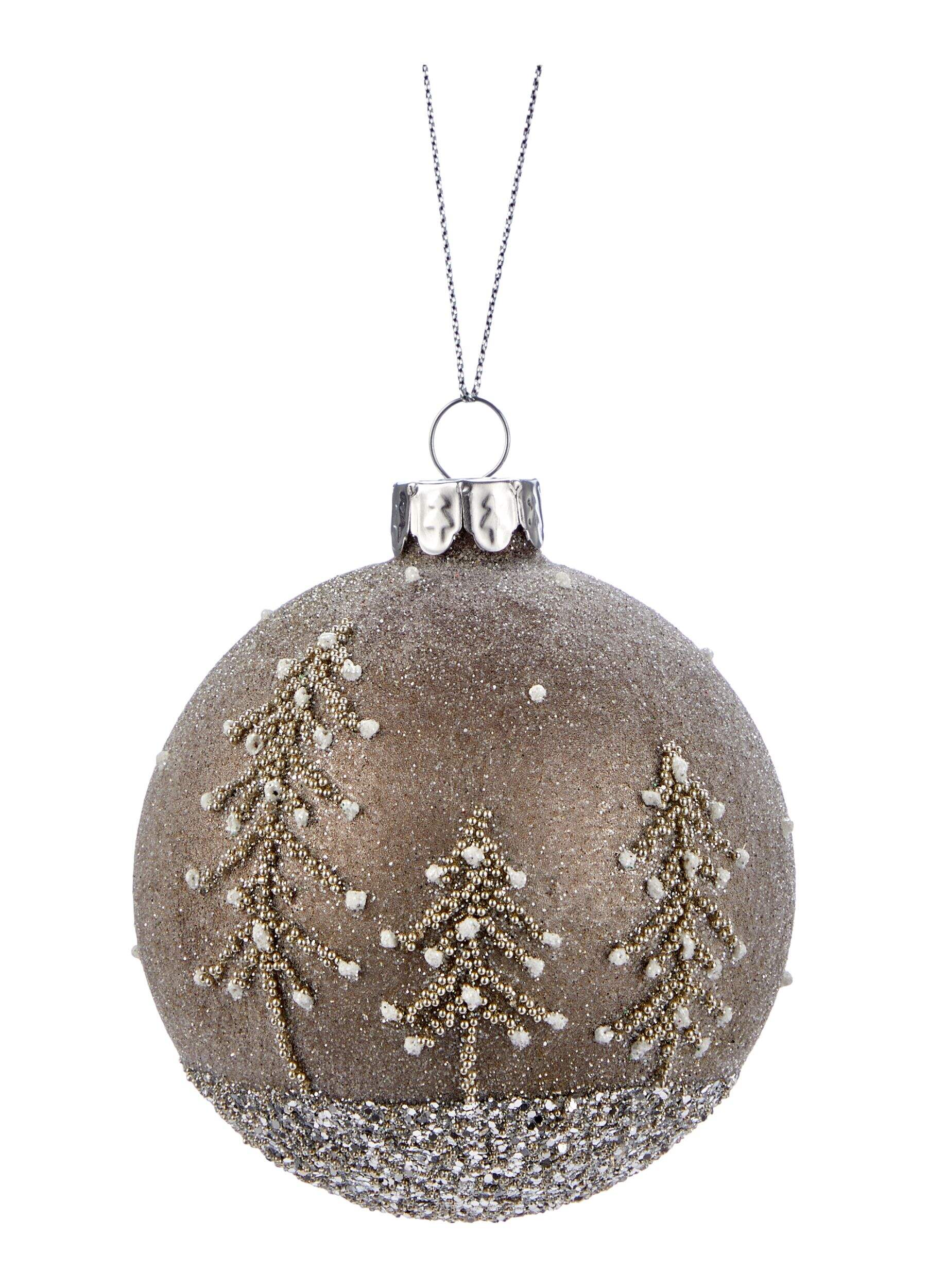 Boule de Noël en verre décorée d'arbres de Noël, collection CANVAS Argent Front_Flat