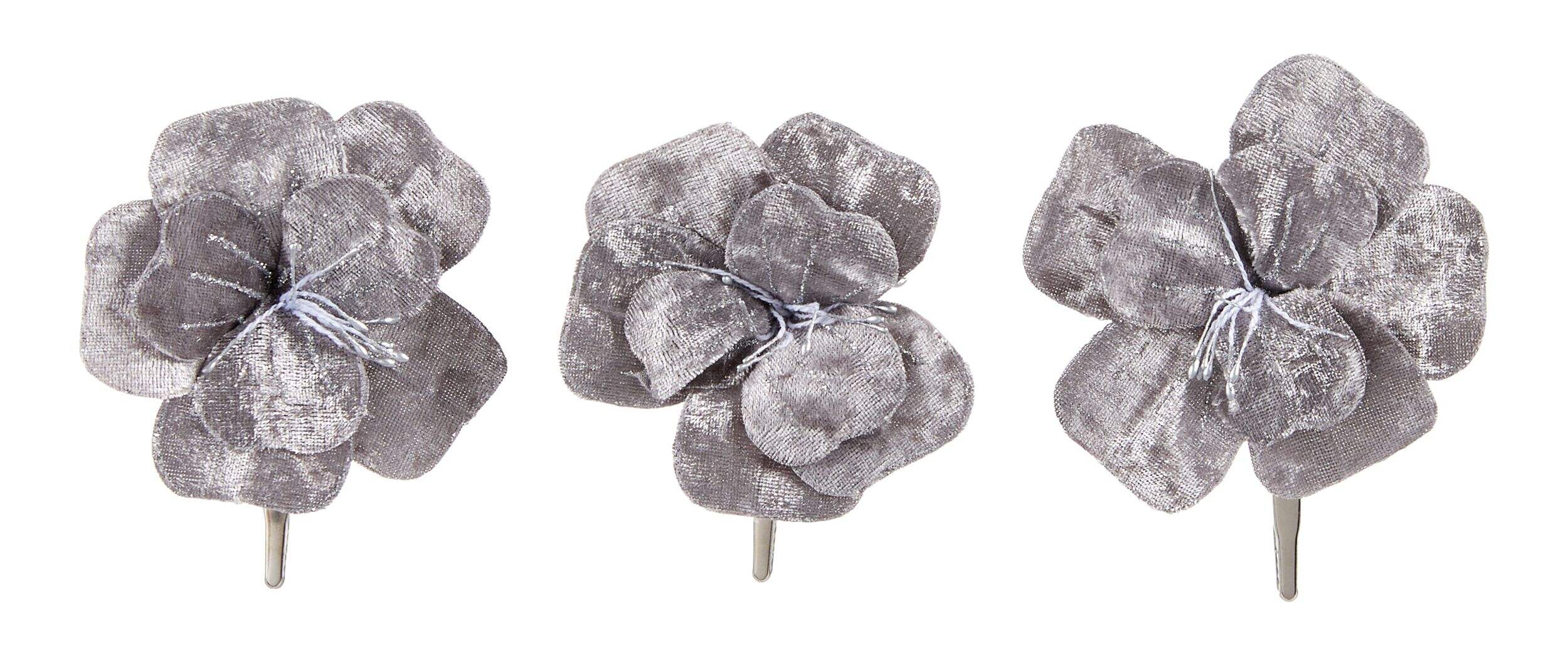 CANVAS Silver Collection Velvet Flowers Clip Christmas Ornaments, 3-pk Front_Flat