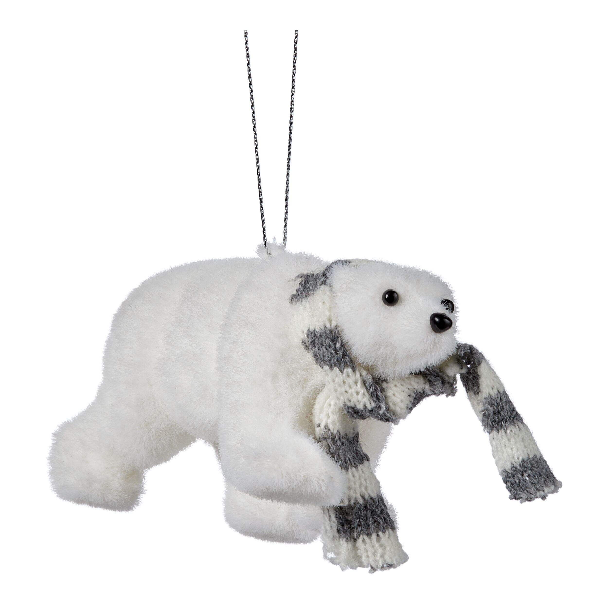 Ornement de Noël ours polaire avec écharpe CANVAS Collection Blanc boisé Front_Three_Fourths_Angled_Right