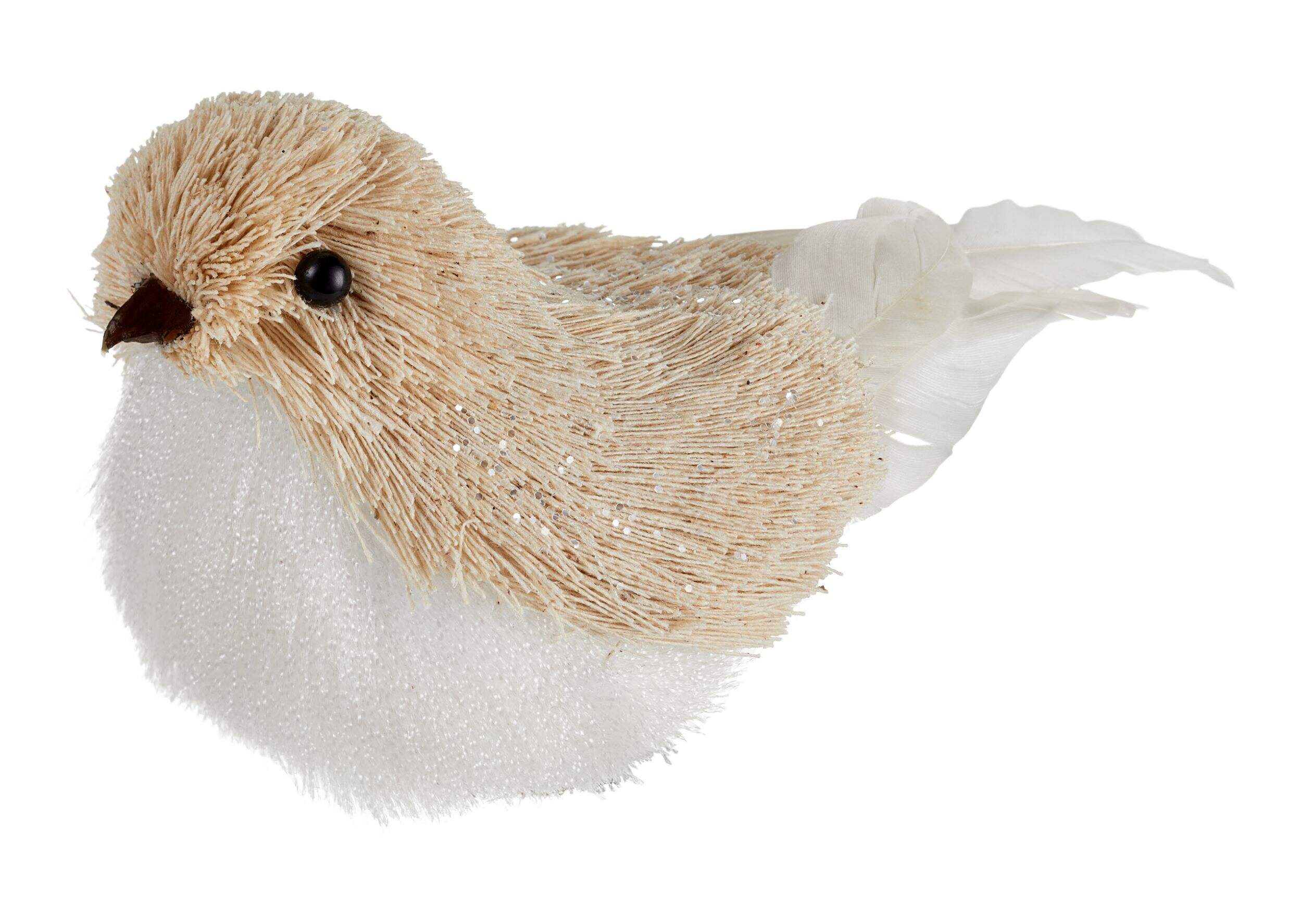 CANVAS White Collection White and Cream Bottlebrush Bird Clip Christmas Ornament Front_Three_Fourths_Angled_Left