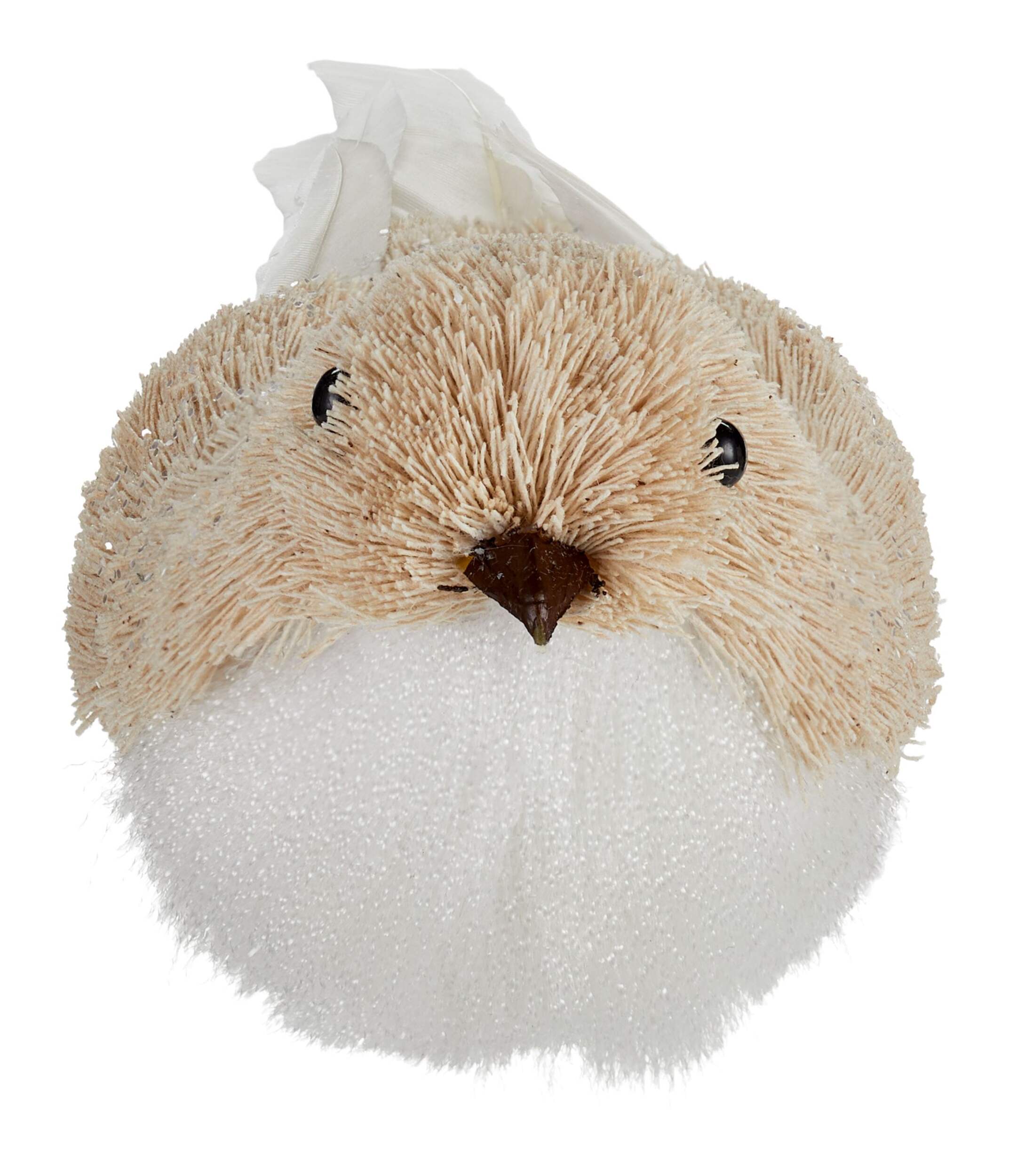 Ornement de Noël oiseau goupillon à pince blanc et crème CANVAS Collection blanc Front_Flat