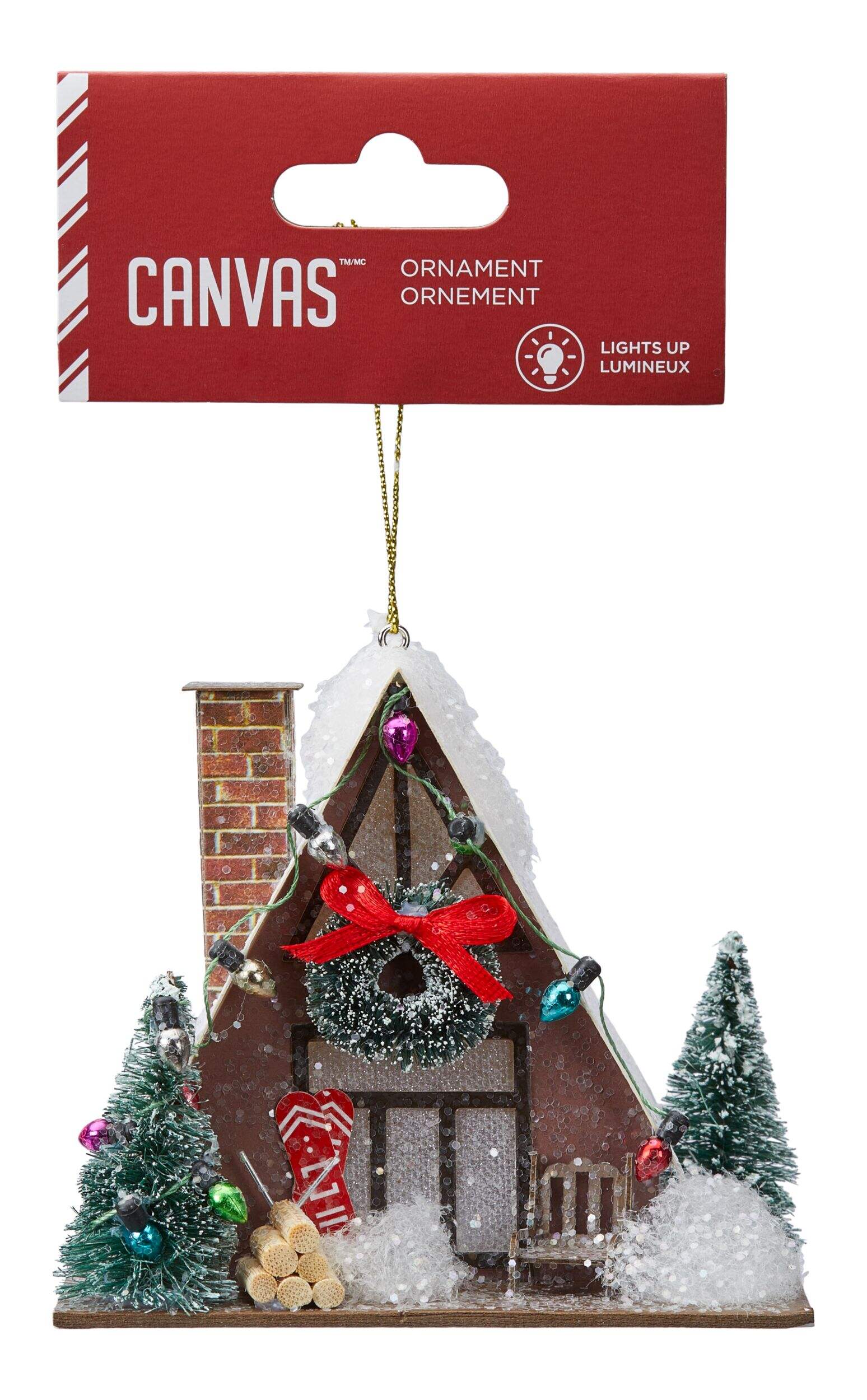 CANVAS Canadian Christmas Collection LED Light Up Cottage Ornament Front_Flat