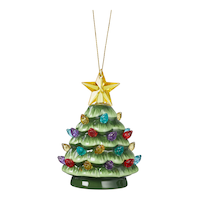 CANVAS Merry & Bright Collection Green Ceramic Pre-lit Tree Christmas Ornament, 4-in