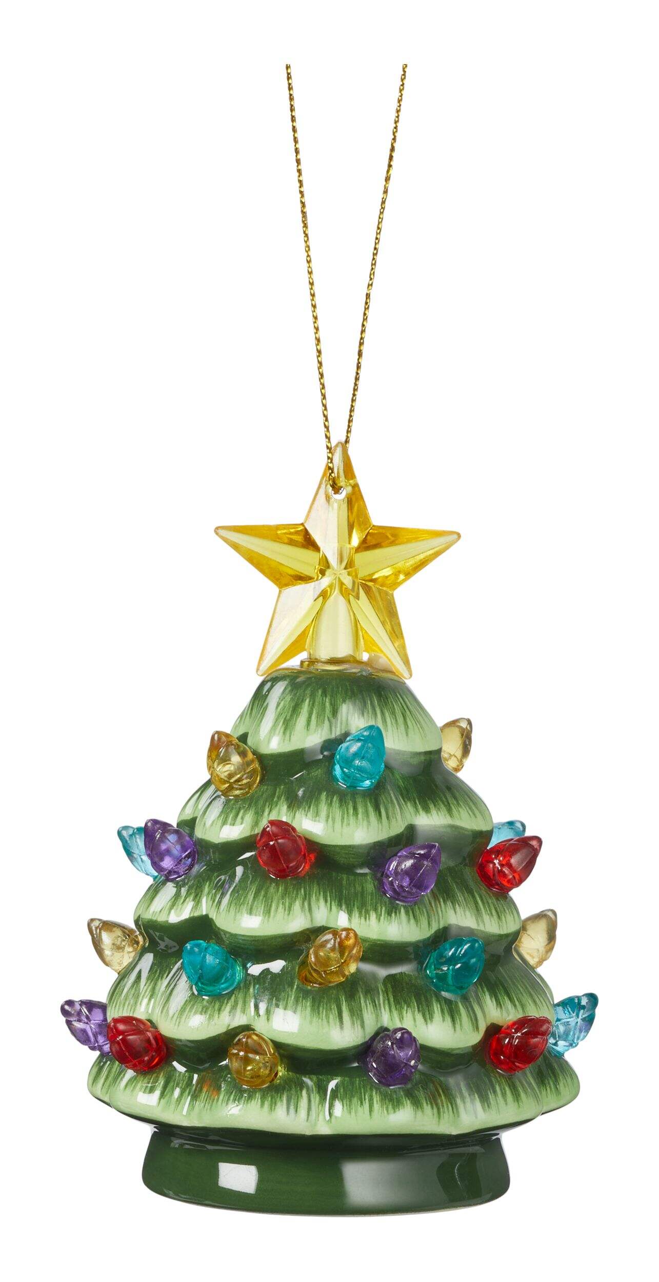 CANVAS Merry & Bright Collection Green Ceramic Pre-lit Tree Christmas Ornament, 4-in Front_Flat