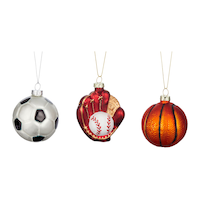 Ornements de Noël en verre à thématique de sport CANVAS Collection couleurs vives, paq. 3 Front_Flat