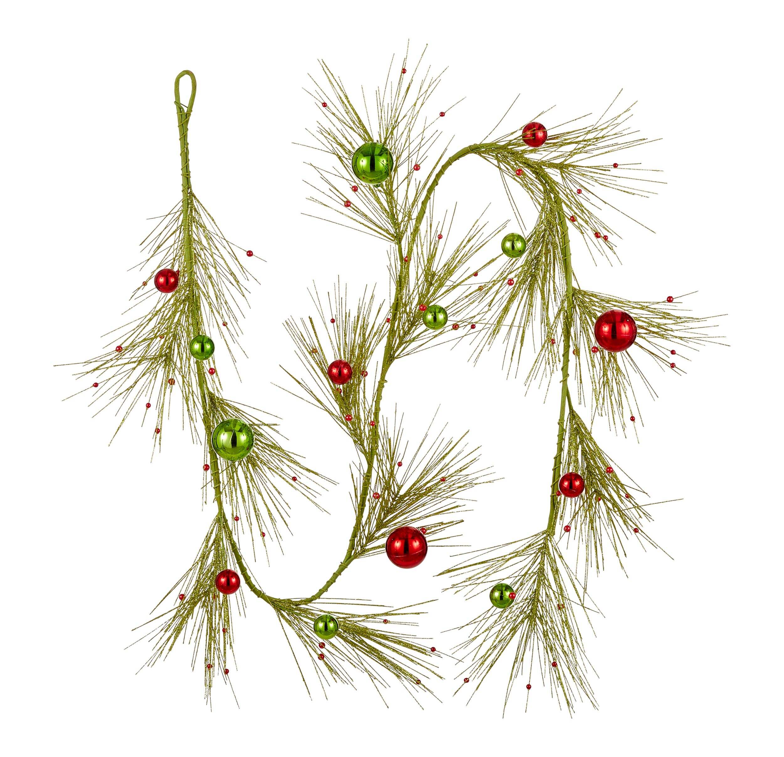 CANVAS Unbreakable Collection Christmas Decoration Grinch Inspired Green Glitter Red Ball Garland, 6-ft Composite_or_Mixed