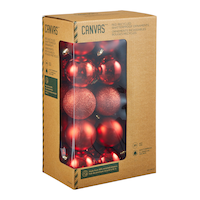 Décoration de Noël ornements incassables recyclés CANVAS, rouge, 60 mm, paq. 30