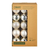 CANVAS Shatterproof Recycled Christmas Ornament Set, Champagne, 60-mm, 30-pk