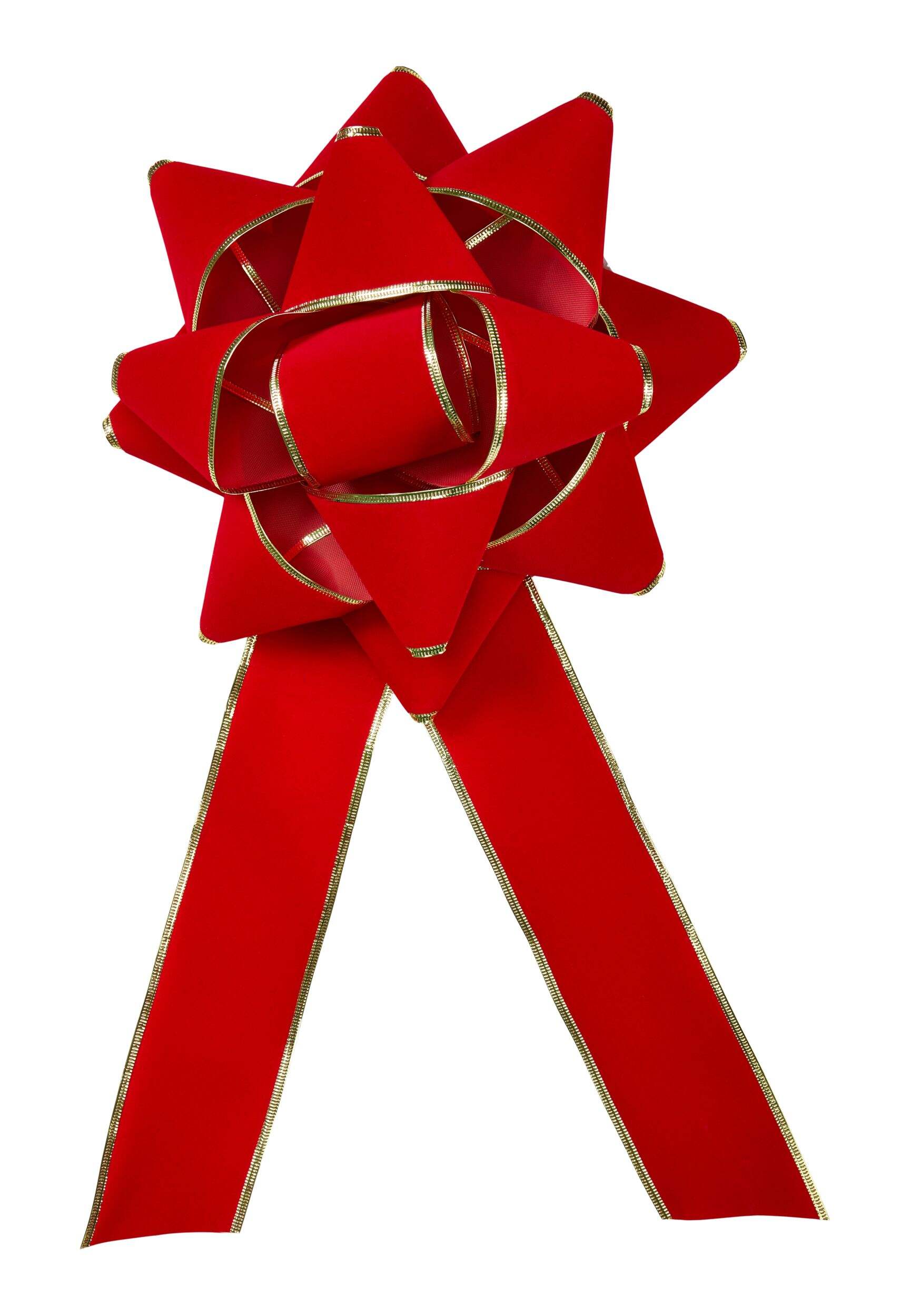 Décoration de Noël noeud à boucles multiples en tissu For Living, velours rouge et bord pressé or, 18 po Front_Flat