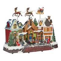 For Living Battery Operated Miniature Christmas Village Scene with Flying Santa's Sleigh Decoration Front_Three_Fourths_Angled_Right