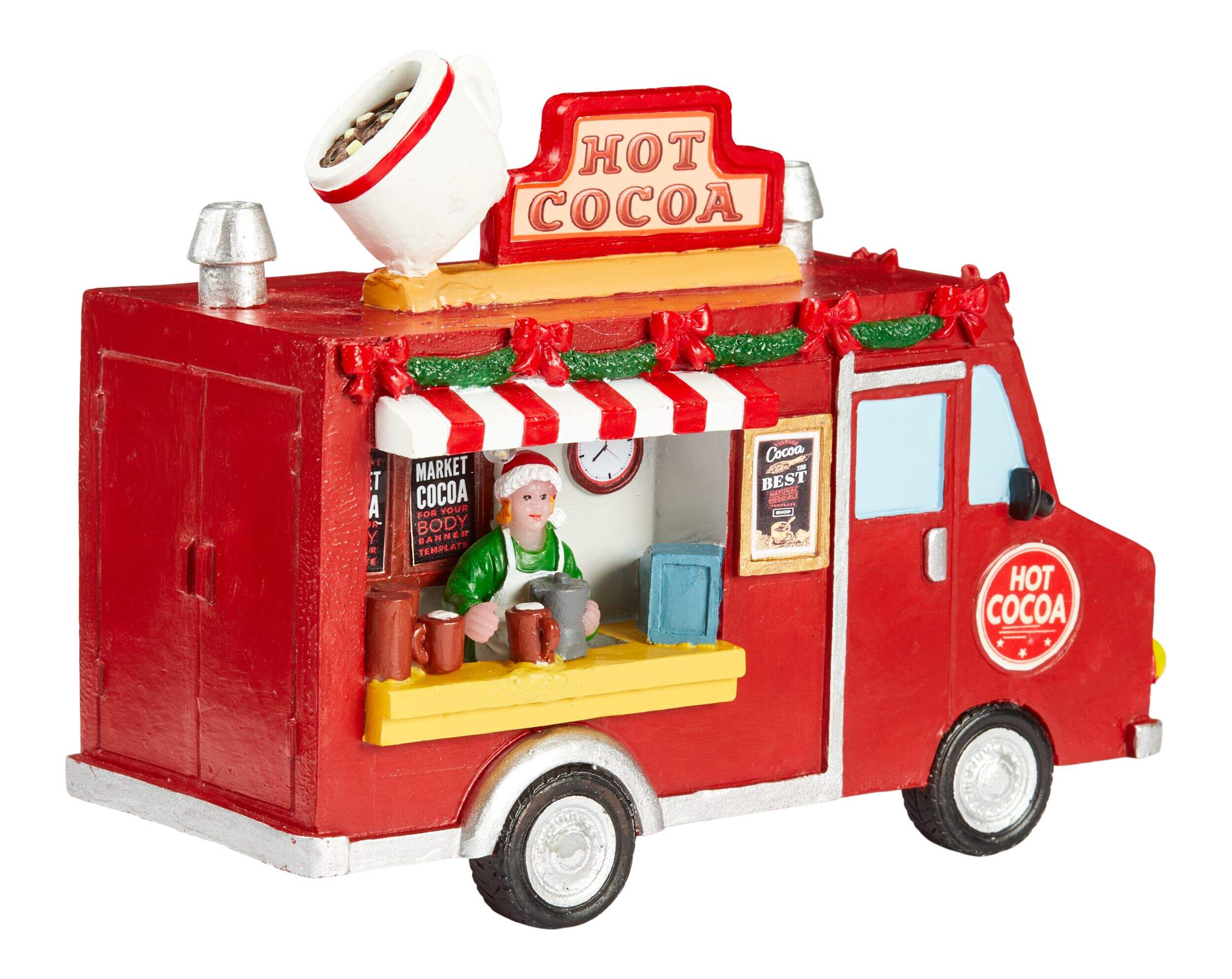 For Living Battery Operated Miniature LED Hot Cocoa Truck Holiday Decoration Front_Three_Fourths_Angled_Right