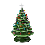 For Living Christmas Collection Battery Operated Green Ceramic Tree, 13.75-in Front_Flat