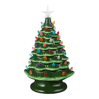 For Living Christmas Collection Battery Operated Green Ceramic Tree, 13.75-in
