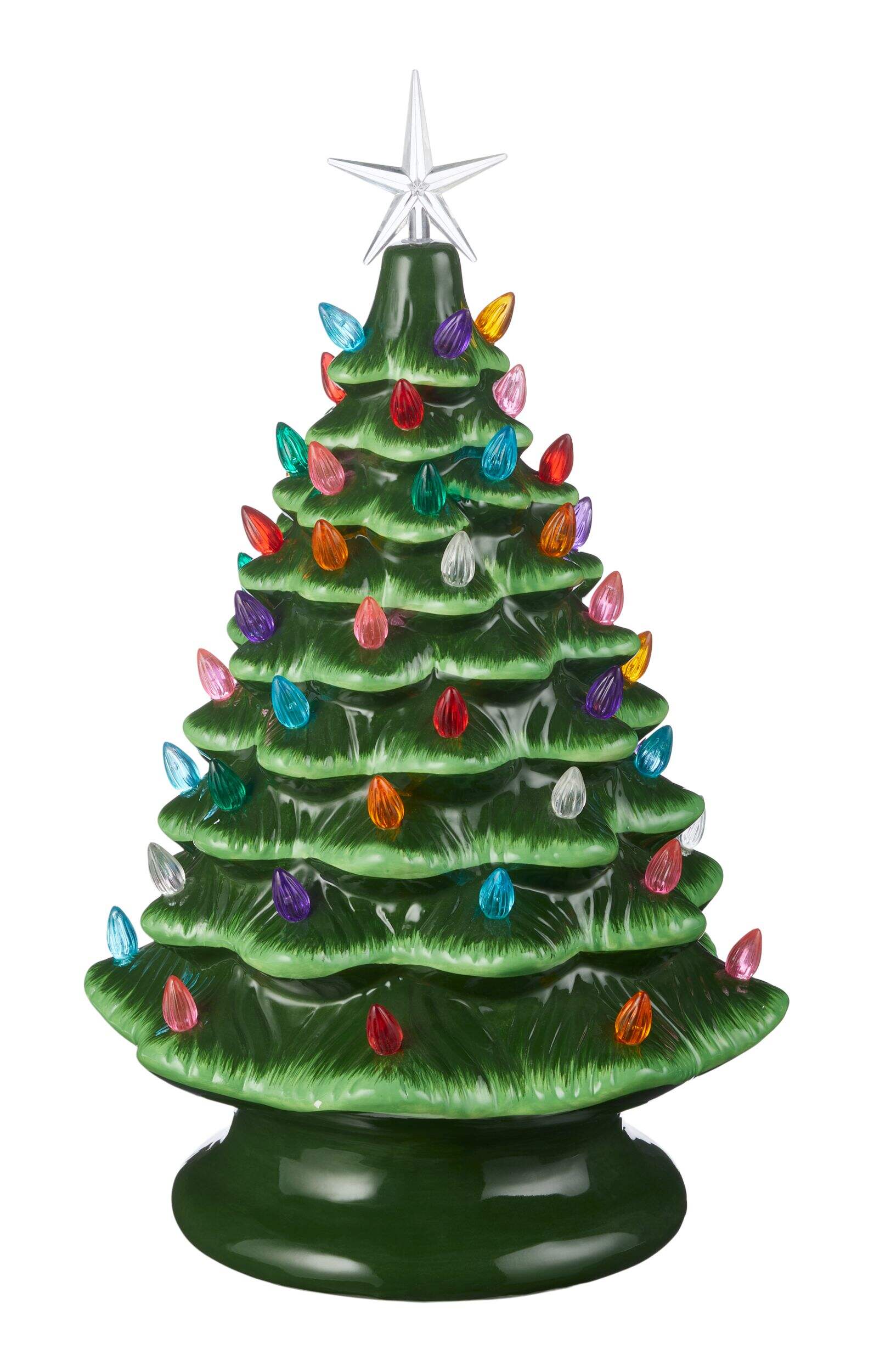 For Living Christmas Collection Battery Operated Green Ceramic Tree, 13.75-in Front_Flat