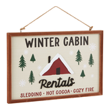 CANVAS Hand Painted Winter Cabin Rentals Wall Sign, Bilingual, 15-in Front_Three_Fourths_Angled_Right