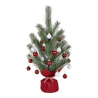 CANVAS Santa's Workshop Collection Lifelike Douglas Fir Potted Christmas Tree with 24 Red & White DIY Ornaments, 18-in Front_Flat