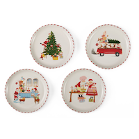 CANVAS Santa's Workshop Collection Festive Dessert Plates, Ceramic, 7-in, 4-pk Overhead_Flat