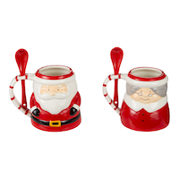 CANVAS Santa's Workshop Christmas Collection Santa and Mrs. Claus Mugs with Spoons Set, 2-pk Front_Elevated