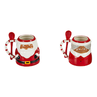 CANVAS Santa's Workshop Christmas Collection Santa & Mrs. Claus Mugs with Spoons, 2-pk Overhead_Plunge