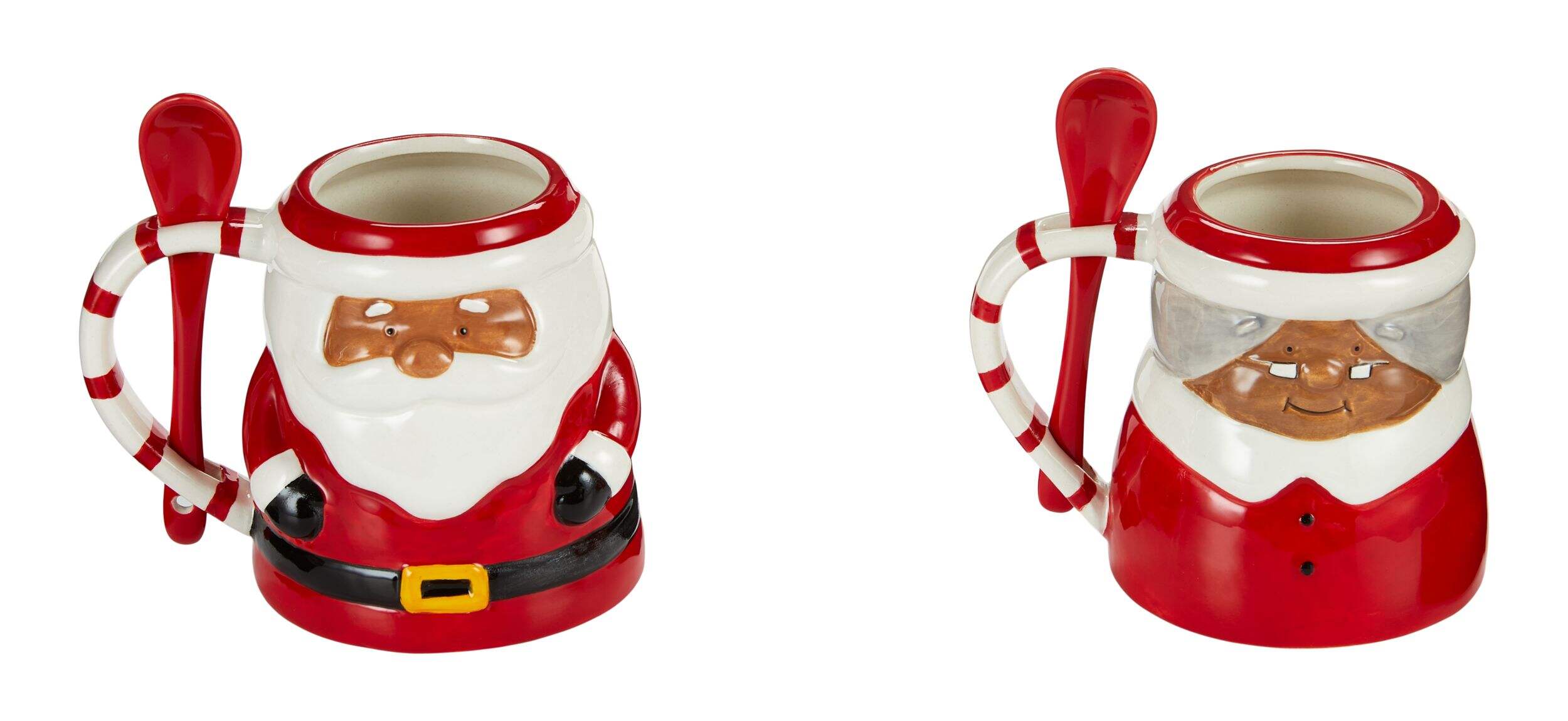 CANVAS Santa's Workshop Christmas Collection Santa & Mrs. Claus Mugs with Spoons, 2-pk Overhead_Plunge