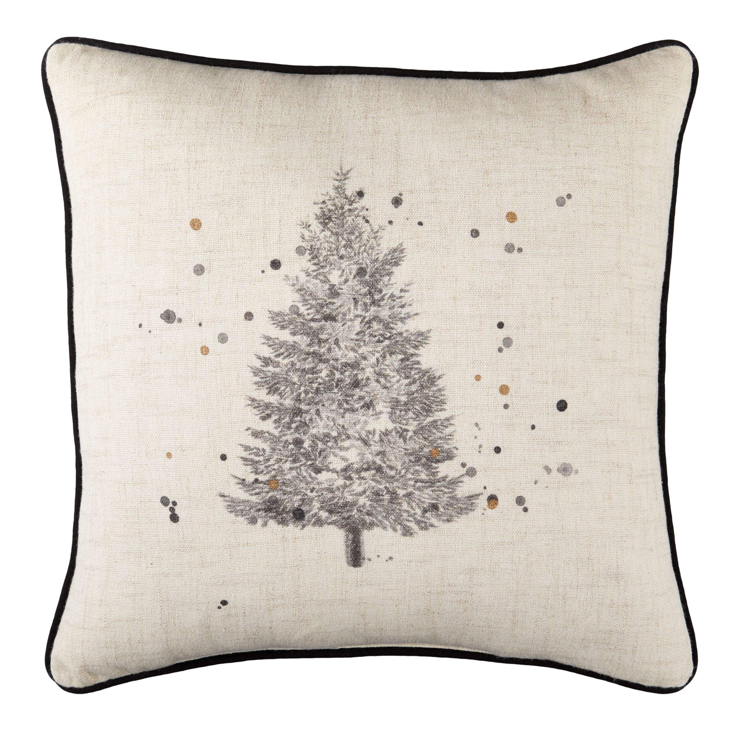 CANVAS Tree Square Cushion, Beige, 18-in Front_Flat