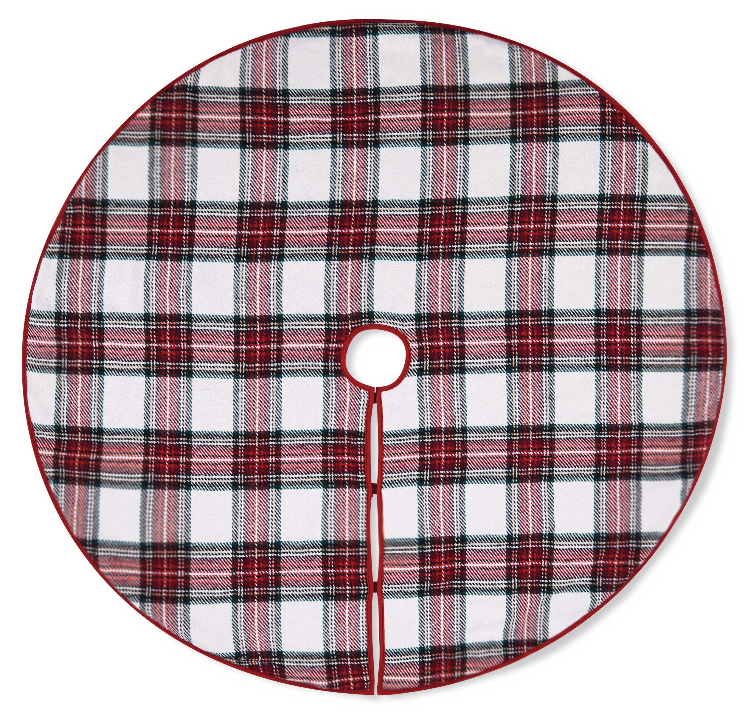 CANVAS Christmas Decoration Plaid Tree Skirt, Red & White, 48-in Overhead_Flat