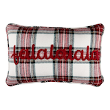 CANVAS Christmas Decoration Plaid 'FaLaLaLaLa' Cushion, Red & White, 14 x 22-in Front_Flat