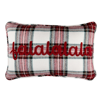 Coussin décoratif de Noël FaLaLaLaLaLaLaLa à carreaux rouge et blanc CANVAS, 14 x 22 po