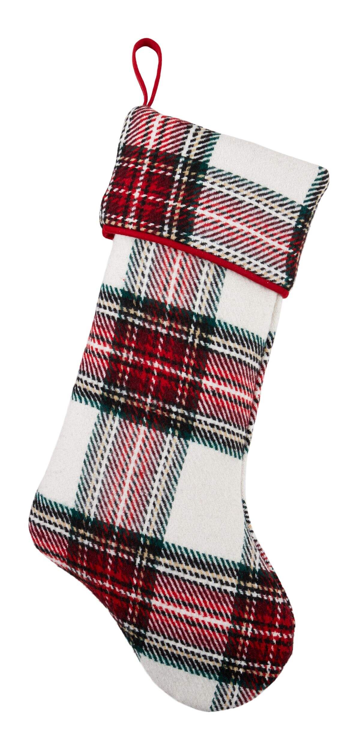 CANVAS Christmas Decoration Red & White Plaid Stocking, 22-in Front_Flat