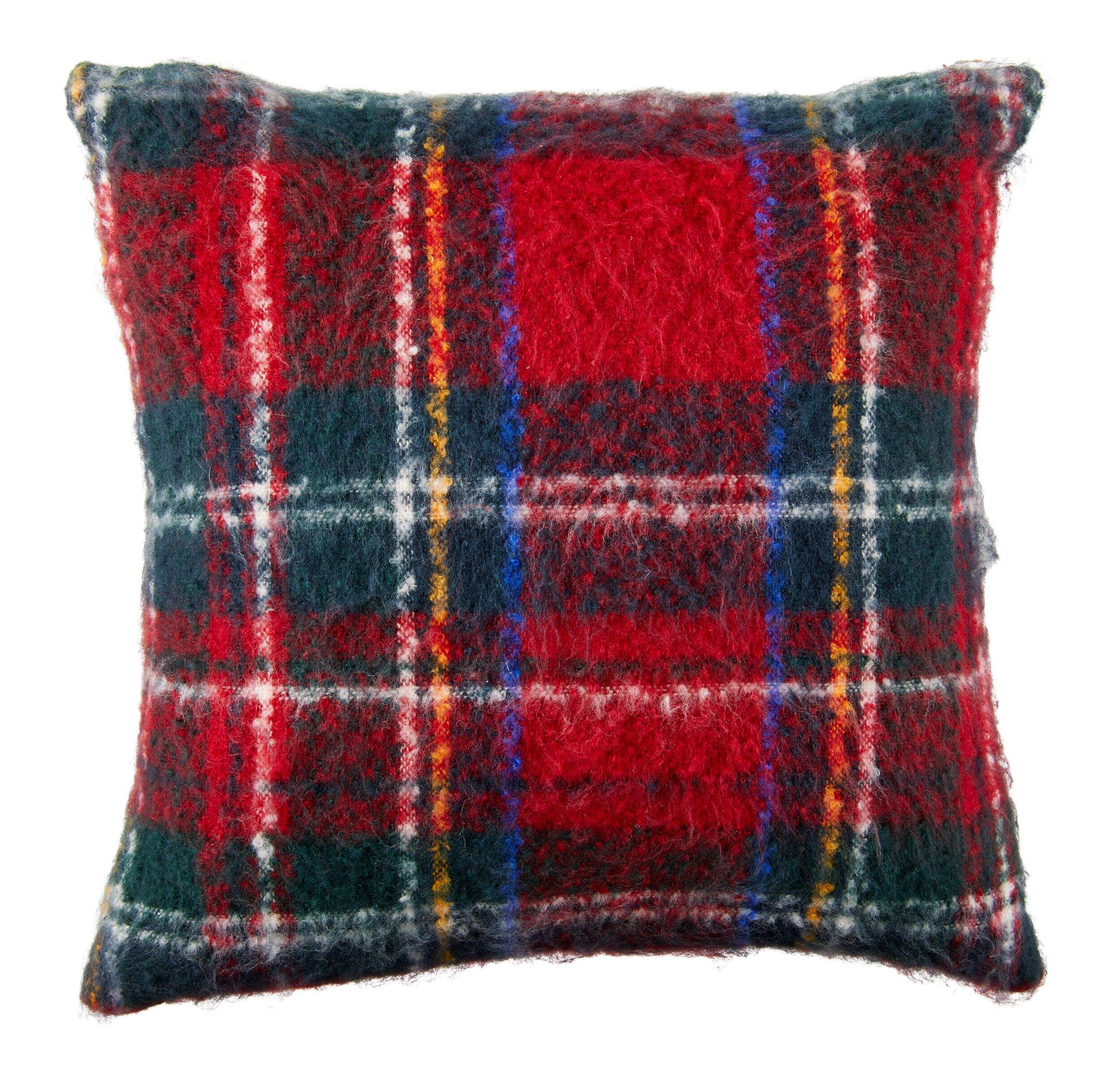 CANVAS Christmas Decoration Brushed Plaid Cushion, Red, 18-in Front_Flat