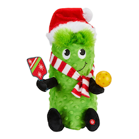 Animated Singing Pickleball Character Indoor Table Top Décor for Christmas, Green/Red, 10.5-in Front_Flat