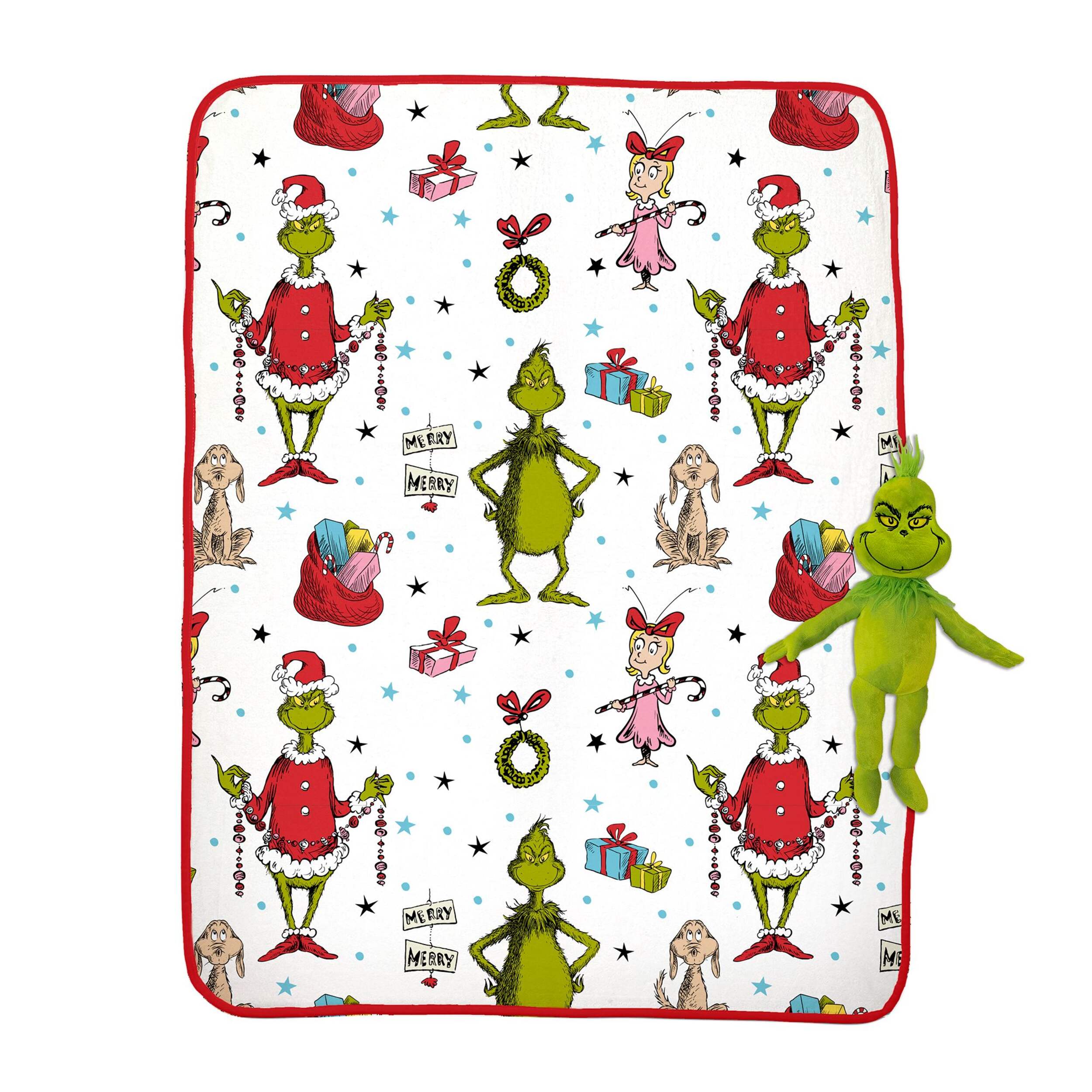 The Grinch Plush Character Cuddle Pillow & Throw Set, 180gsm Overhead_Flat