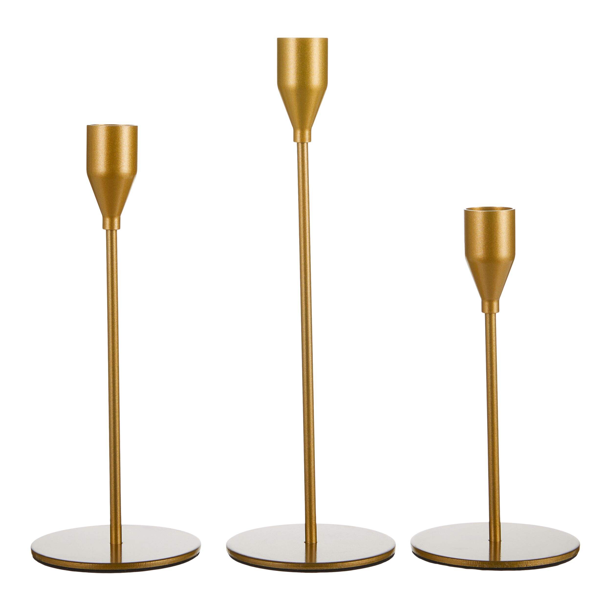 CANVAS Tabletop Christmas Décor Gold Metal Taper Candle Holder, 3-pk Front_Flat