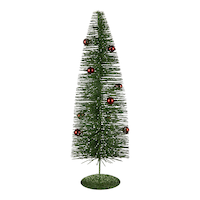 For Living Tabletop Christmas Decoration Glitter Green & Red Bottle Brush Tree, 12-in Front_Flat