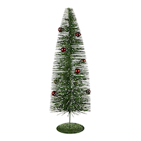 For Living Tabletop Christmas Decoration Glitter Green & Red Bottle Brush Tree, 18-in Front_Flat