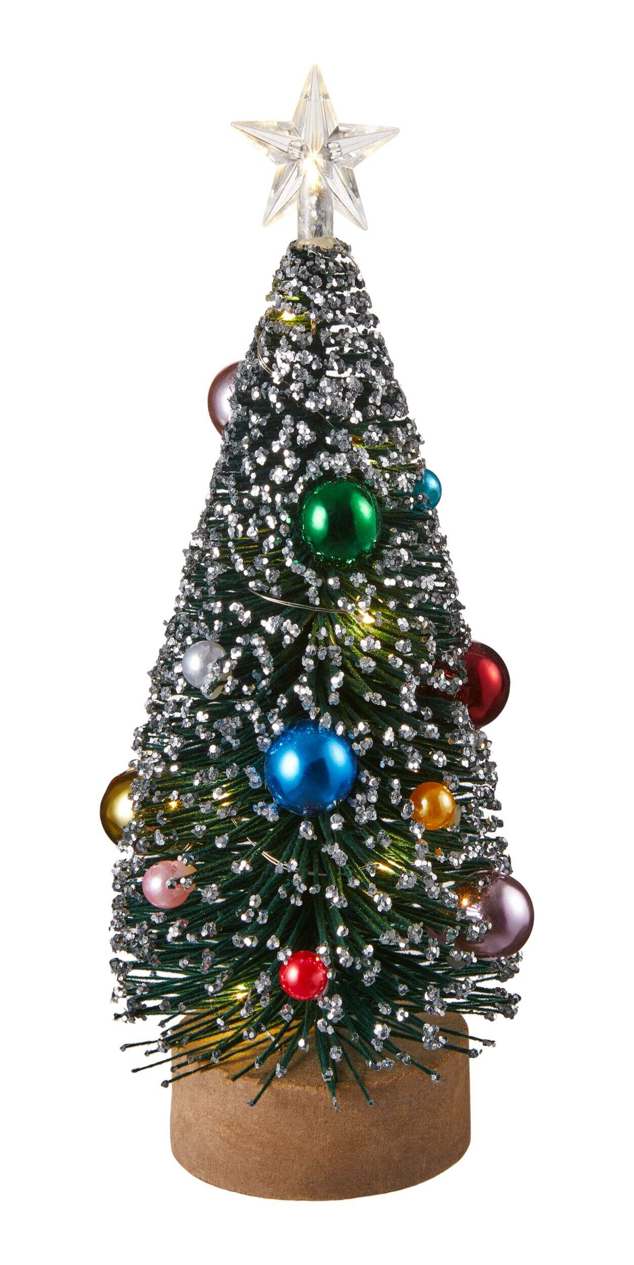 For Living Tabletop Christmas Decoration Pre-Lit Multi Coloured Mini Bottle Brush Tree, 9-in Front_Flat