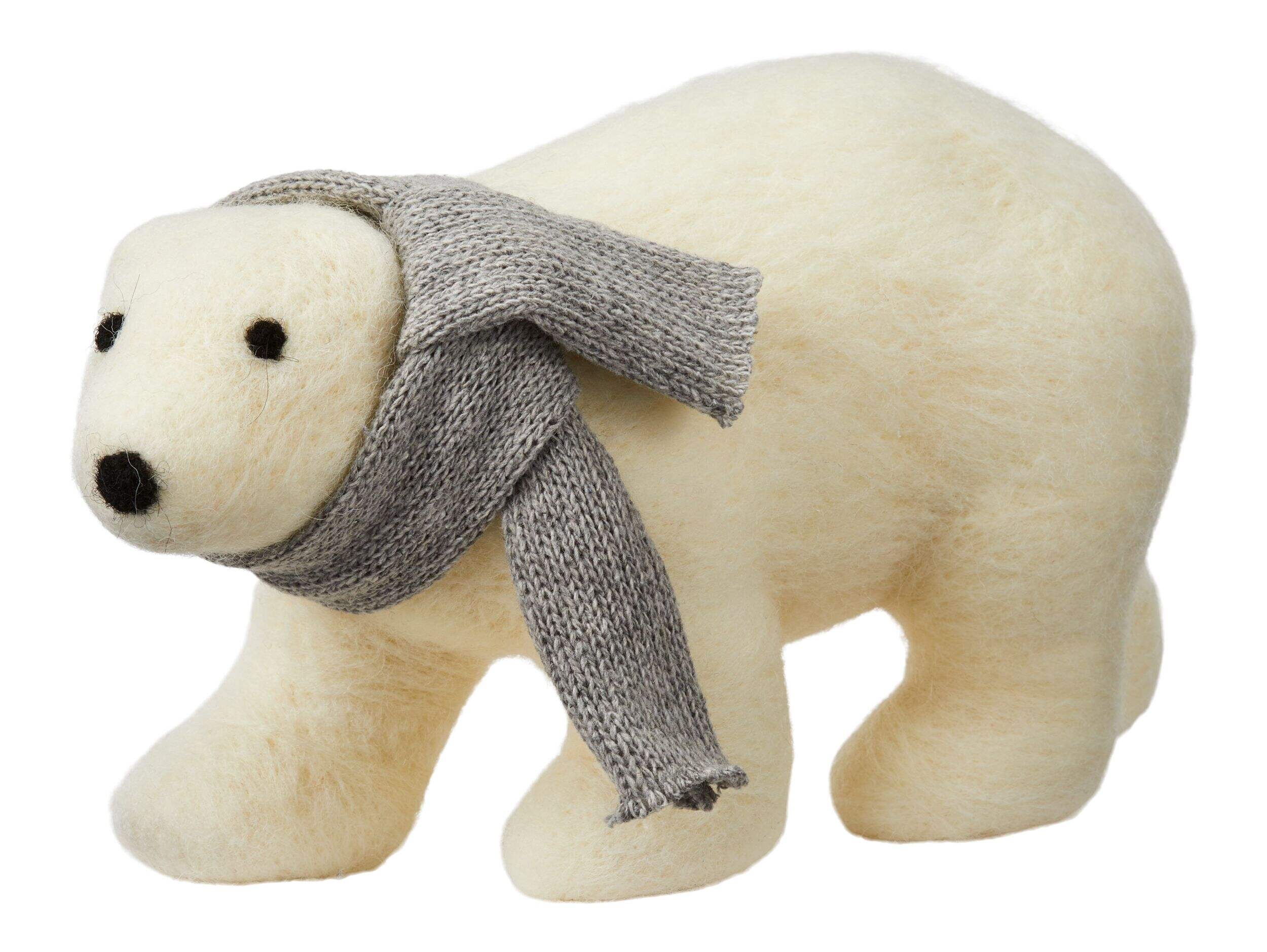 CANVAS Christmas Tabletop Felt Baby Polar Bear with Scarf Décor, 9-in Front_Three_Fourths_Angled_Left