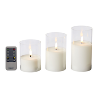 CANVAS Tabletop Christmas Decoration Battery-Operated Clear Glass Flameless LED Candle Set with Remote & Timer, White, 3-pk Front_Elevated