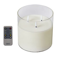 CANVAS Tabletop Christmas Decoration Battery-Operated Large Glass 3-Wick LED Candle with Remote & Timer, White Front_Elevated