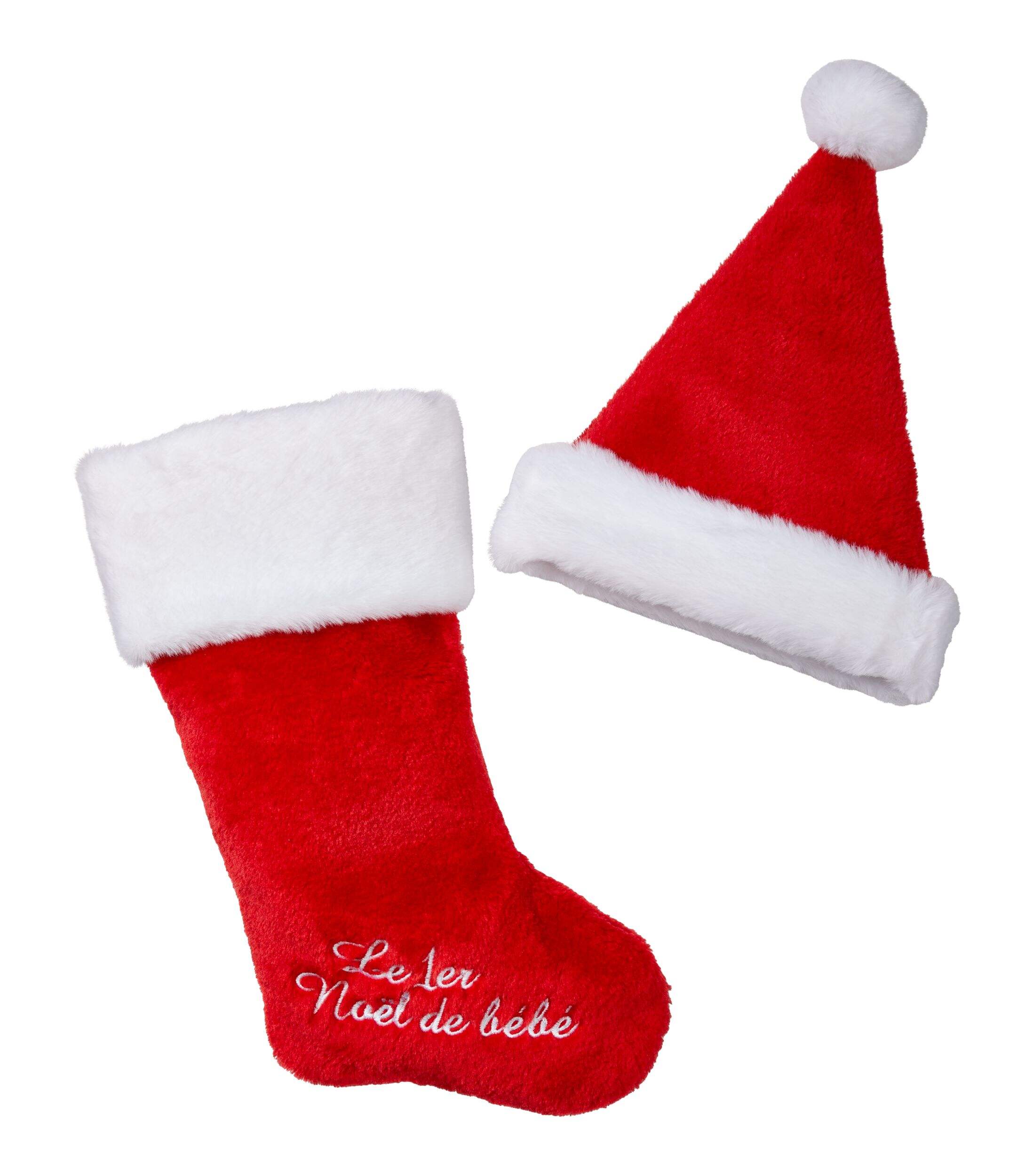 For Living Le 1er Noël de Bébé, Christmas Hat and Stocking Set , French Front_Flat