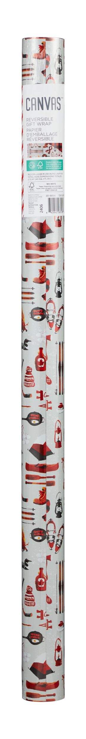 Papier-cadeau réversible CANVAS, 1 rouleau, Noël canadien, 40 pi2 Front_Flat