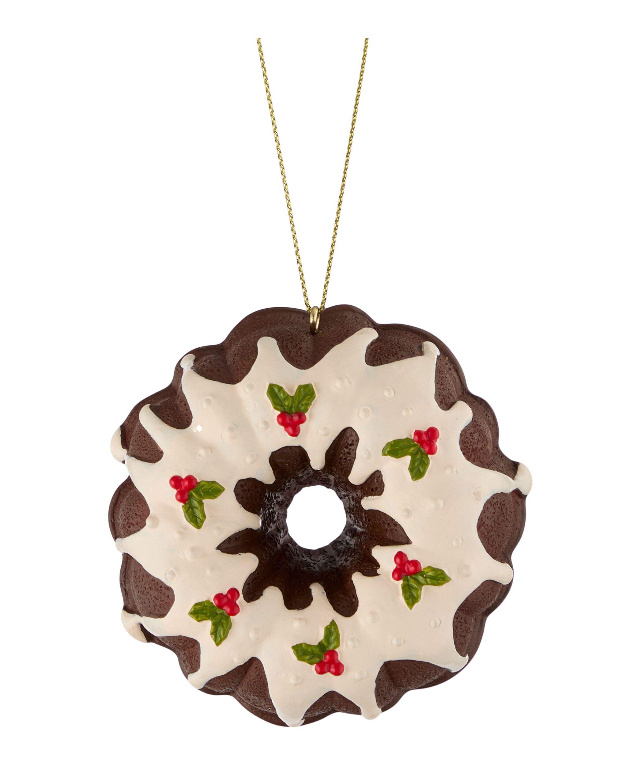 Ornement de Noël gâteau avec glaçage et baies rouges, collection tendance Célébrations à la maison CANVAS Front_Flat