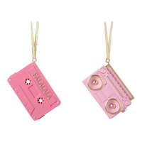 CANVAS Merry Mingle Collection Juke Box & Mix Tape Christmas Ornament, Pink, 1.6-in, 2-pc Front_Flat