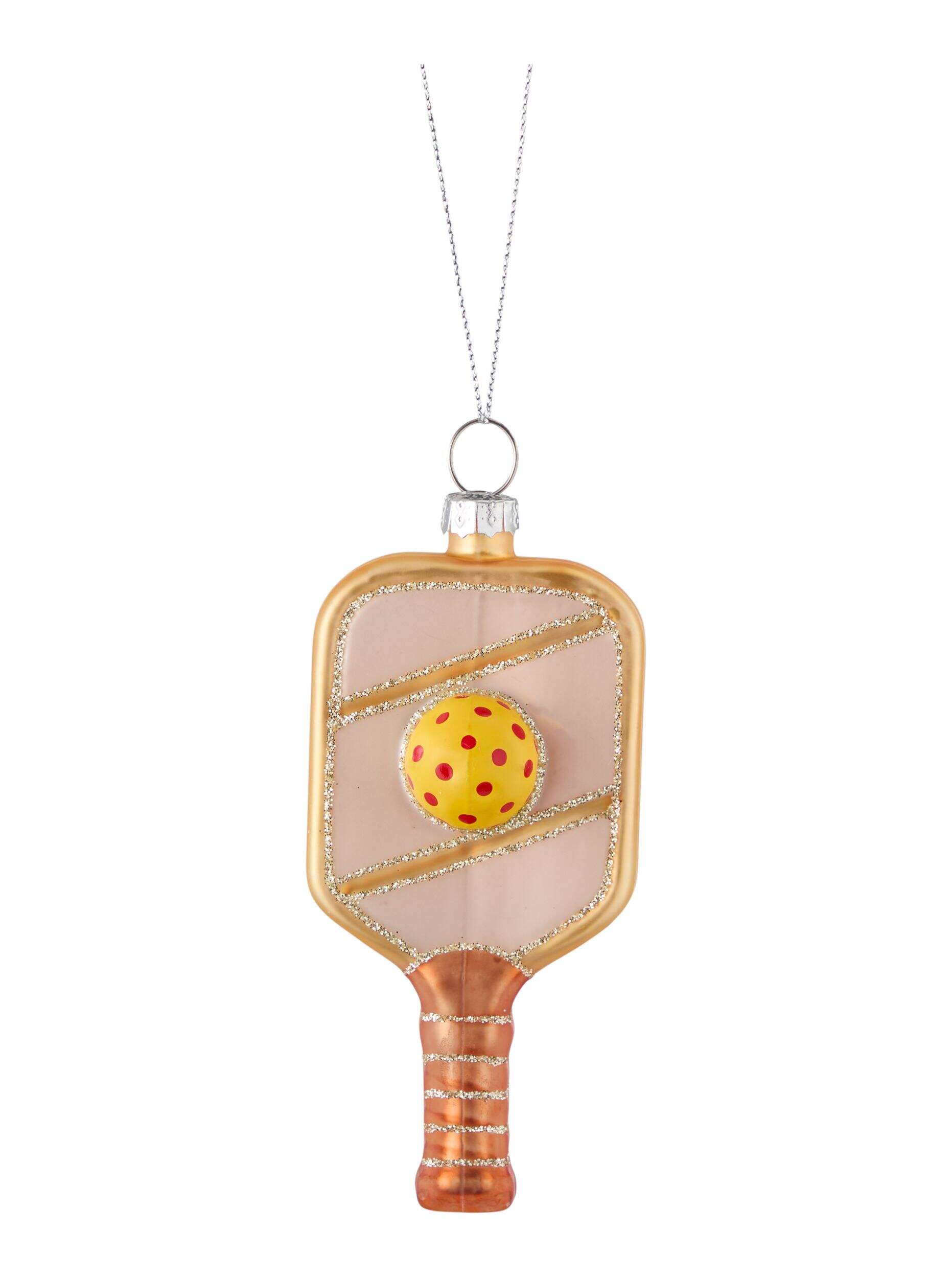 Ornement de Noël raquette et de balle de tennis léger en verre, collection CANVAS Joyeuses rencontres Front_Flat