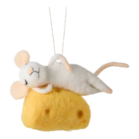 CANVAS Merry Mingle Collection "Brie" Felt Sleepy Mouse On Cheese Christmas Ornament, 3.5-in