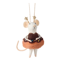 CANVAS Merry Mingle Collection "Sprinkles" Felt Mouse with Donut Dress Christmas Ornament, 5.3-in Front_Flat