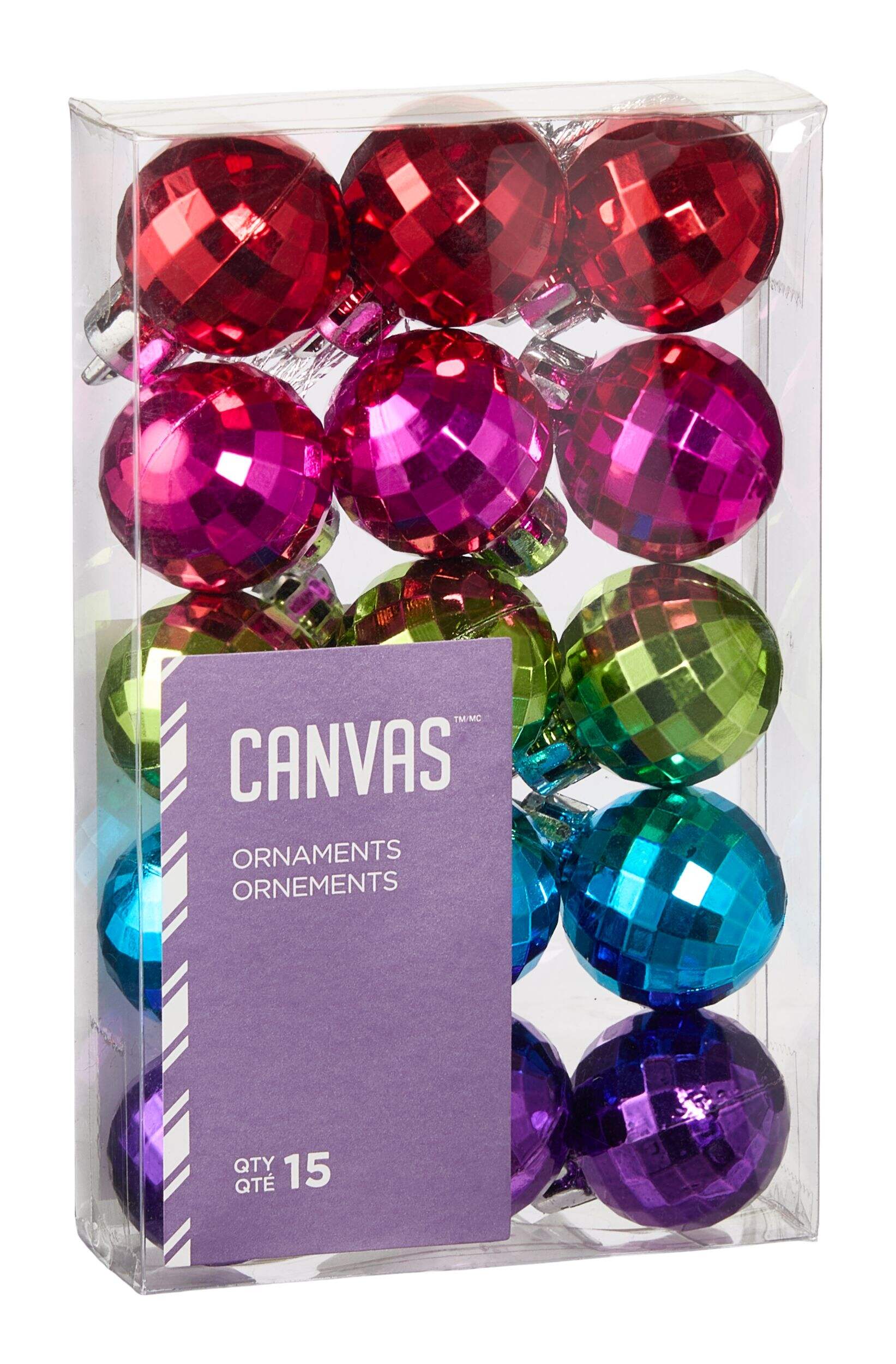 Ornements de Noël incassables, collection CANVAS Joyeuses rencontres, 22 mm, paq. 15 Front_Angled_Right