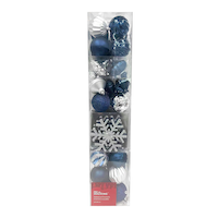 For Living Shatterproof Decoration Blue Christmas Ornament Set, Assorted Style, 52-pk Front_Flat