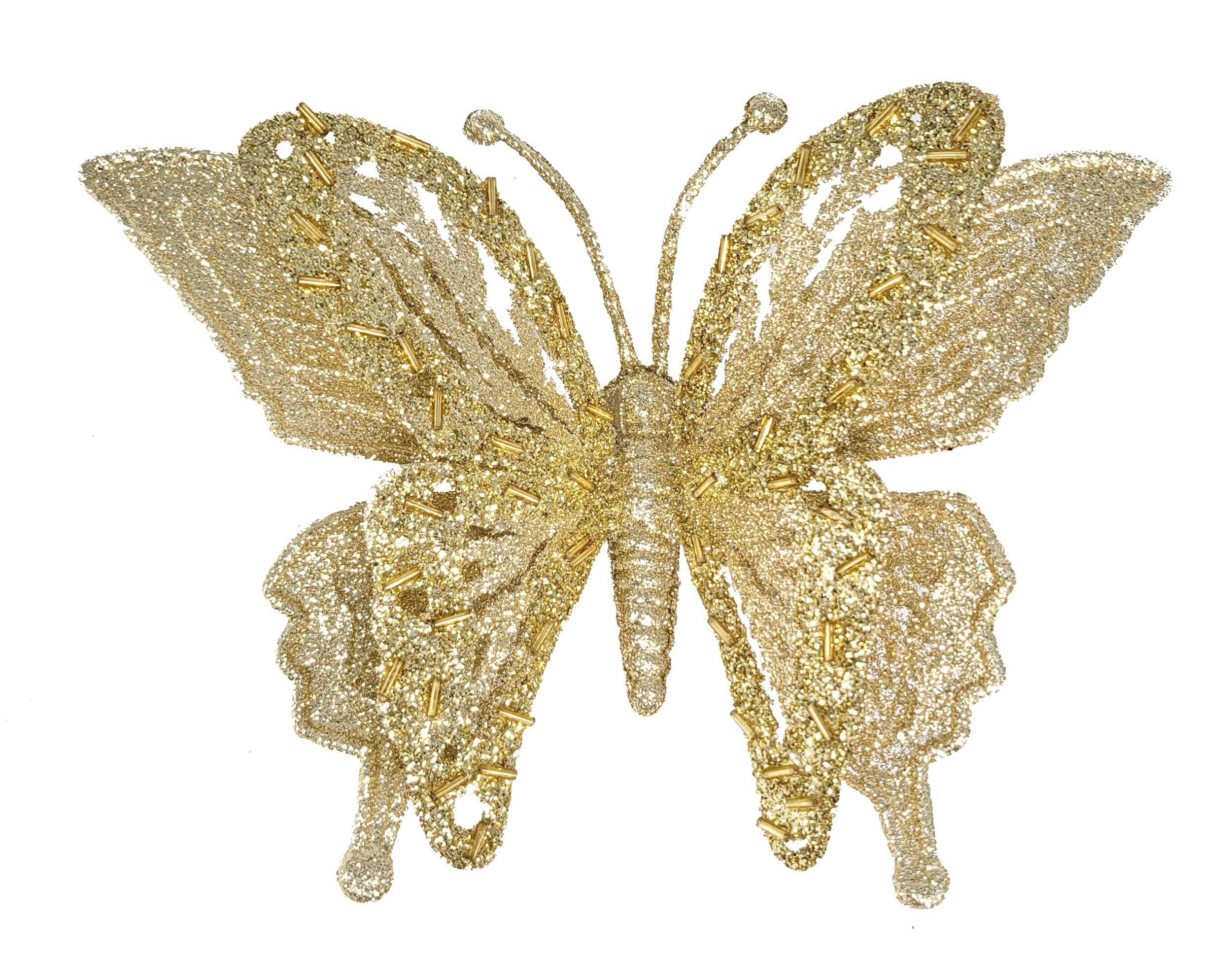 CANVAS Gold Collection Glittering Two-Tone Butterfly Clip Christmas Ornament, 5-in Front_Flat